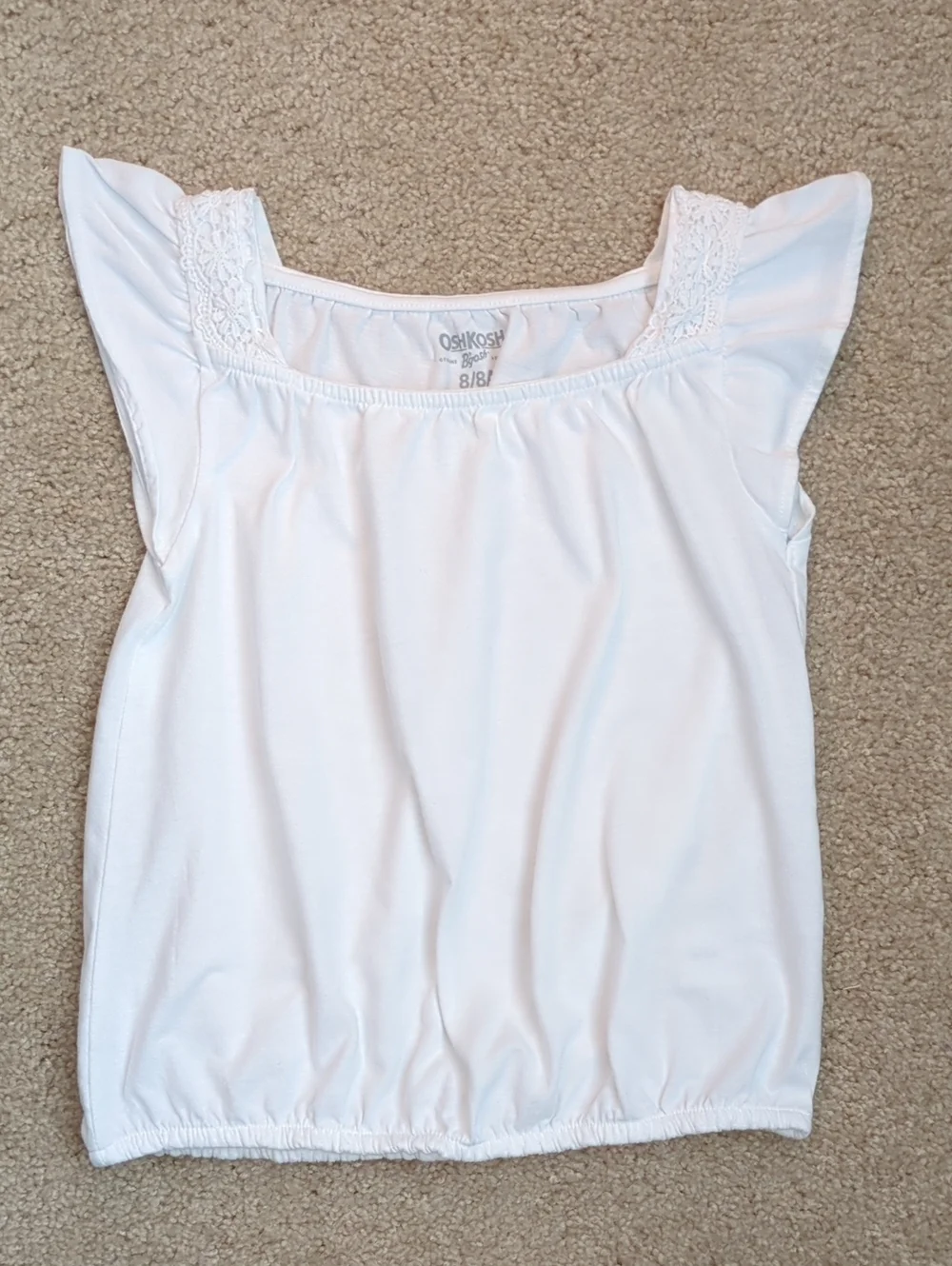 OshKosh B'gosh White Girls Lace-Trim Flutter Sleeve Top
